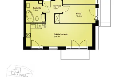 Rzut - Mieszkanie na sprzedaż 3 pokoje o powierzchni 55,5 m² - numer B.II.1 w Villa Rosenthal