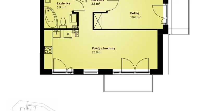 Rzut - Mieszkanie na sprzedaż 3 pokoje o powierzchni 55,5 m² - numer B.II.1 w Villa Rosenthal