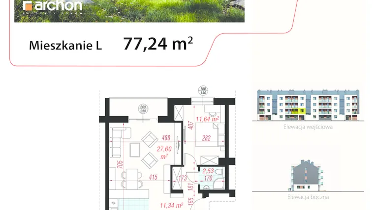Rzut - Mieszkanie na sprzedaż 4 pokoje o powierzchni 77,24 m² - numer 6L w Osiedle Oliwia