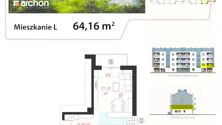 Rzut - Mieszkanie na sprzedaż 3 pokoje o powierzchni 64,16 m² - numer 7L w Osiedle Oliwia