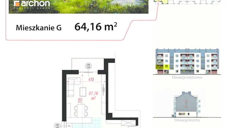 Rzut - Mieszkanie na sprzedaż 3 pokoje o powierzchni 64,16 m² - numer 7G w Osiedle Oliwia