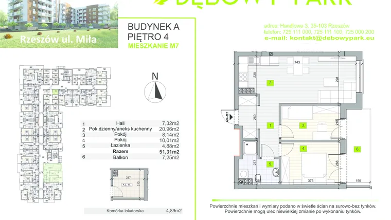 Rzut - Mieszkanie na sprzedaż 3 pokoje o powierzchni 51,31 m² - numer a/4-m7 w Dębowy Park