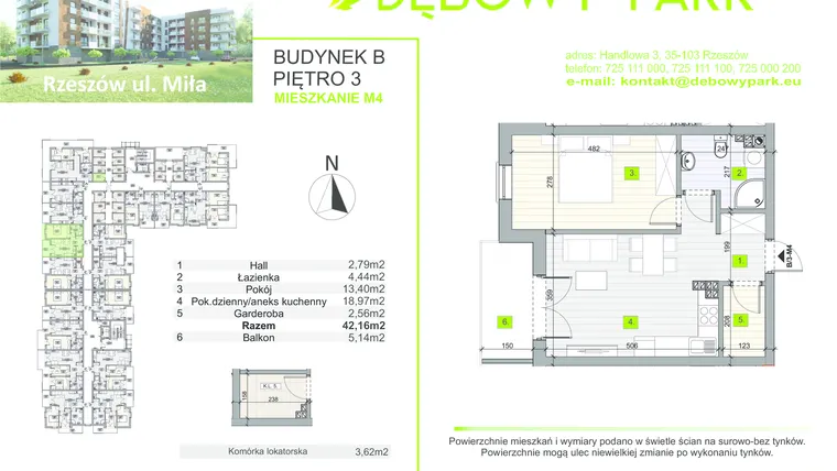 Rzut - Mieszkanie na sprzedaż 2 pokoje o powierzchni 42,16 m² - numer b/3-m4 w Dębowy Park