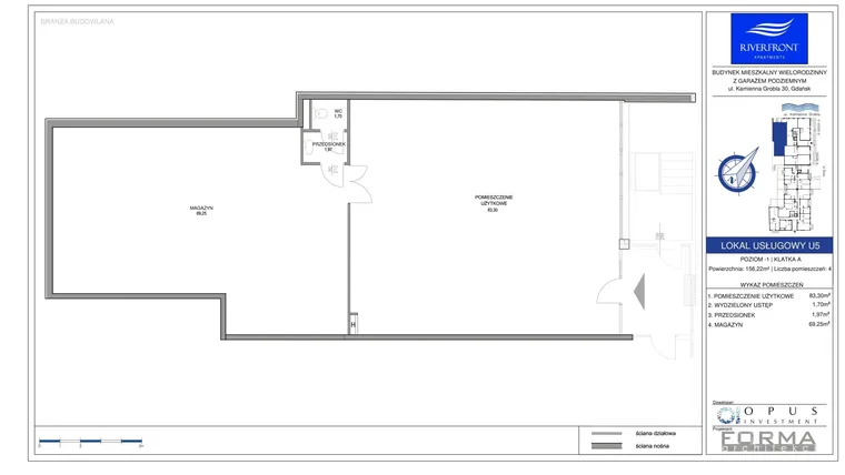 Rzut - Lokal użytkowy na sprzedaż 1 pokój o powierzchni 156,22 m² - numer U.5 w Riverfront Apartments
