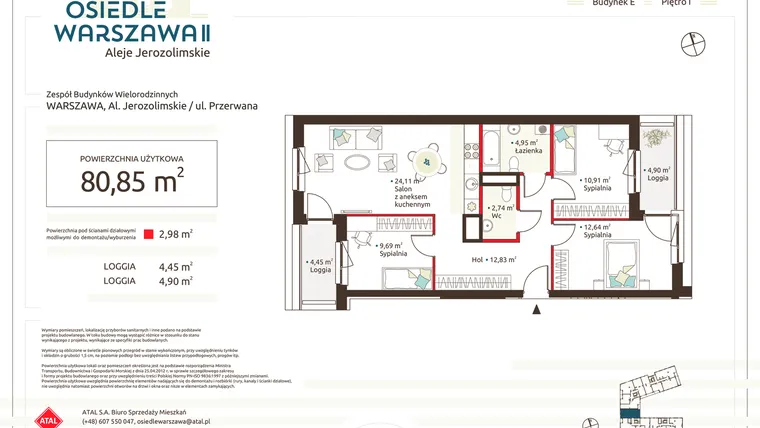 Rzut - Mieszkanie na sprzedaż 4 pokoje o powierzchni 80,85 m² - numer E.2.1.4 w Osiedle Warszawa etap II