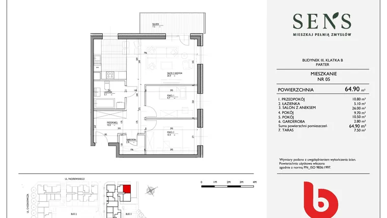 Rzut - Mieszkanie na sprzedaż 3 pokoje o powierzchni 64,9 m² - numer C.5 w Sens