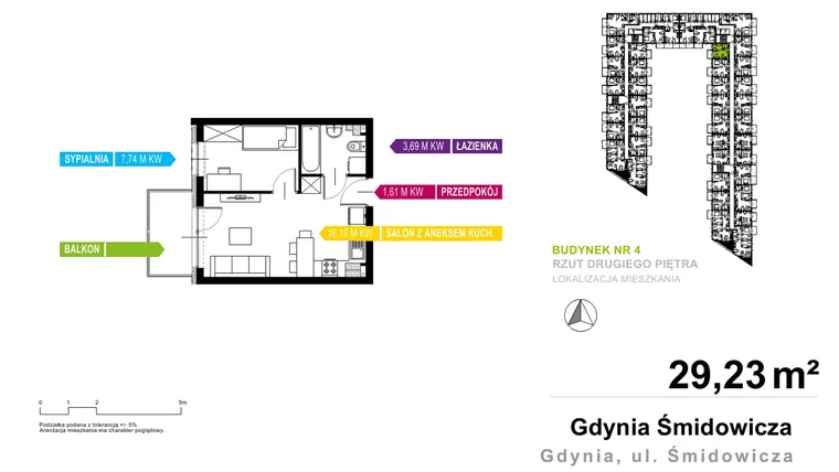Rzut - Mieszkanie na sprzedaż 2 pokoje o powierzchni 29,23 m² - numer 4C.2.15 w Murapol Nadmorskie Tarasy