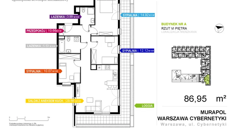 Rzut - Mieszkanie na sprzedaż 4 pokoje o powierzchni 86,95 m² - numer A.4.6.02 w Murapol Atrium Służewiec