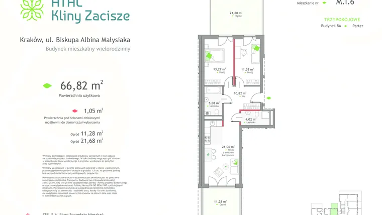 Rzut - Mieszkanie na sprzedaż 3 pokoje o powierzchni 66,82 m² - numer 8a-I-6 w Atal Kliny Zacisze