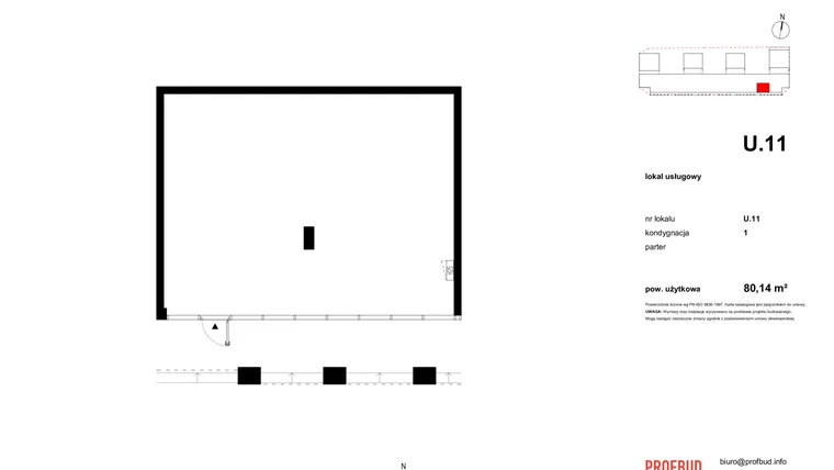 Rzut - Lokal użytkowy na sprzedaż 1 pokój o powierzchni 81,2 m² - numer U11 w Osiedle Primo