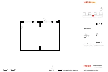 Rzut - Lokal użytkowy na sprzedaż 1 pokój o powierzchni 76,63 m² - numer U15 w Osiedle Primo