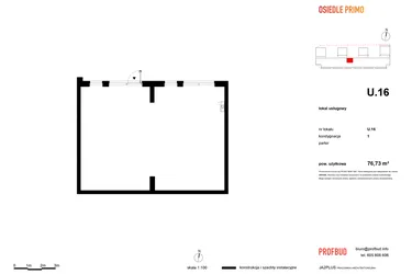 Rzut - Lokal użytkowy na sprzedaż 1 pokój o powierzchni 76,16 m² - numer U16 w Osiedle Primo