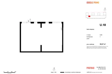 Rzut - Lokal użytkowy na sprzedaż 1 pokój o powierzchni 79,87 m² - numer U18 w Osiedle Primo