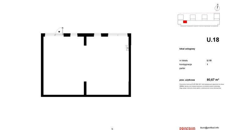 Rzut - Lokal użytkowy na sprzedaż 1 pokój o powierzchni 79,87 m² - numer U18 w Osiedle Primo