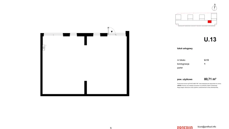 Rzut - Lokal użytkowy na sprzedaż 1 pokój o powierzchni 80,45 m² - numer U13 w Osiedle Primo