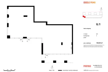 Rzut - Lokal użytkowy na sprzedaż 1 pokój o powierzchni 128,16 m² - numer U1 w Osiedle Primo