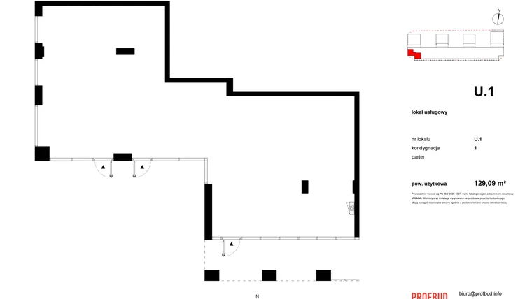 Rzut - Lokal użytkowy na sprzedaż 1 pokój o powierzchni 128,16 m² - numer U1 w Osiedle Primo