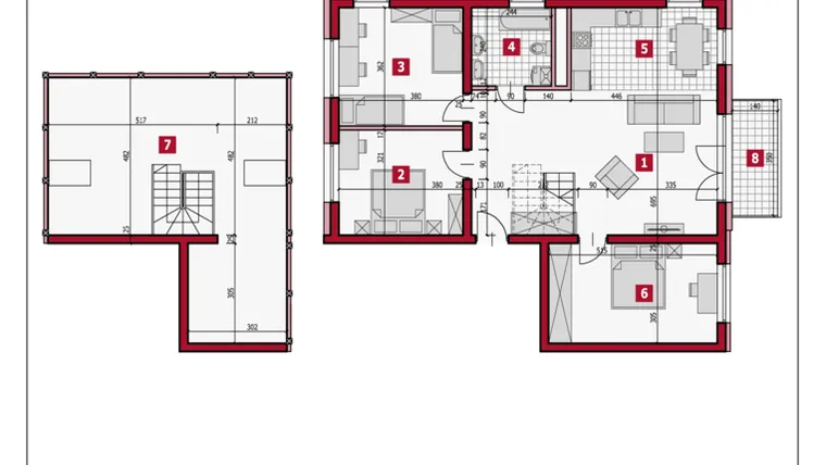 Rzut - Mieszkanie na sprzedaż 5 pokoi o powierzchni 105,73 m² - numer B5-2-B w Osiedle Lajkonik