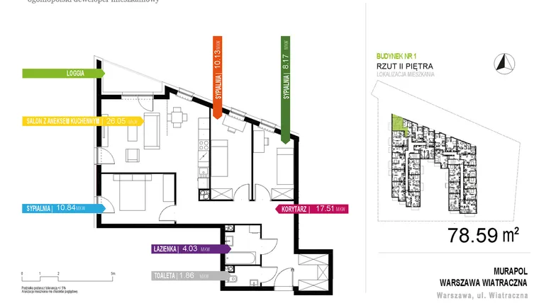 Rzut - Mieszkanie na sprzedaż 4 pokoje o powierzchni 78,59 m² - numer 1A.2.09 w Murapol Osiedle Praskie