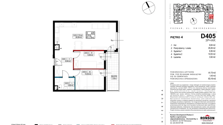 Rzut - Mieszkanie na sprzedaż 3 pokoje o powierzchni 63,14 m² - numer D405 w Grunwald2