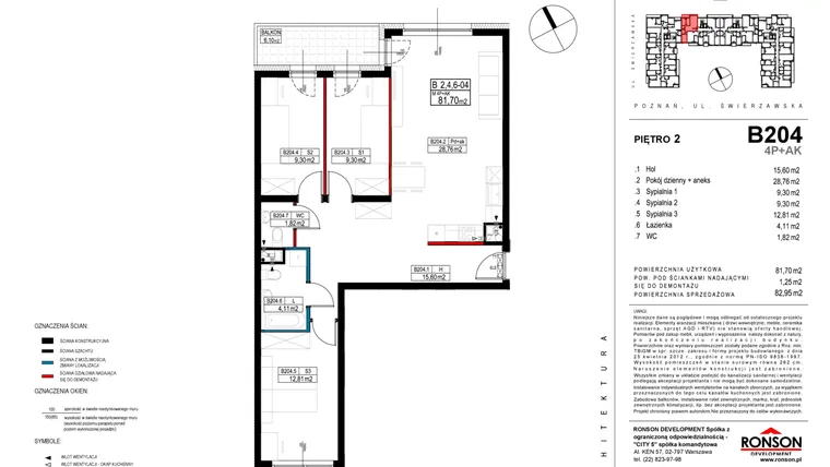 Rzut - Mieszkanie na sprzedaż 4 pokoje o powierzchni 83,18 m² - numer B204 w Grunwald2