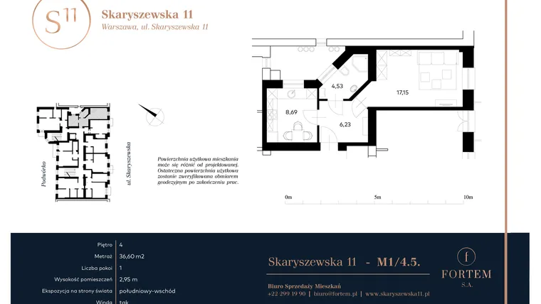 Rzut - Mieszkanie na sprzedaż 1 pokój o powierzchni 36,6 m² - numer M.4.5 w Skaryszewska 11