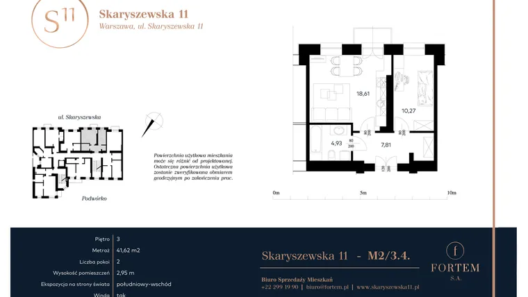 Rzut - Mieszkanie na sprzedaż 2 pokoje o powierzchni 41,62 m² - numer M.3.4 w Skaryszewska 11