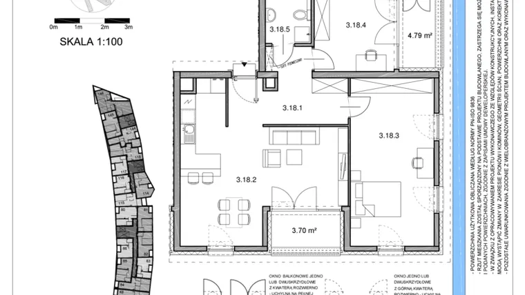 Rzut - Mieszkanie na sprzedaż 3 pokoje o powierzchni 78,95 m² - numer 18 w Apartamenty Bokserska