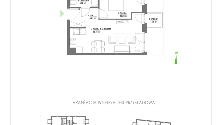 Rzut - Mieszkanie na sprzedaż 2 pokoje o powierzchni 39,18 m² - numer D19 w Osiedle Pasteura