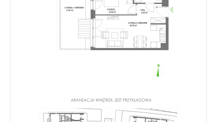 Rzut - Mieszkanie na sprzedaż 2 pokoje o powierzchni 38,57 m² - numer D02 w Osiedle Pasteura