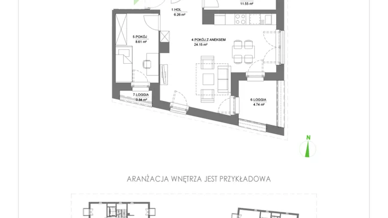 Rzut - Mieszkanie na sprzedaż 3 pokoje o powierzchni 55,71 m² - numer D18 w Osiedle Pasteura