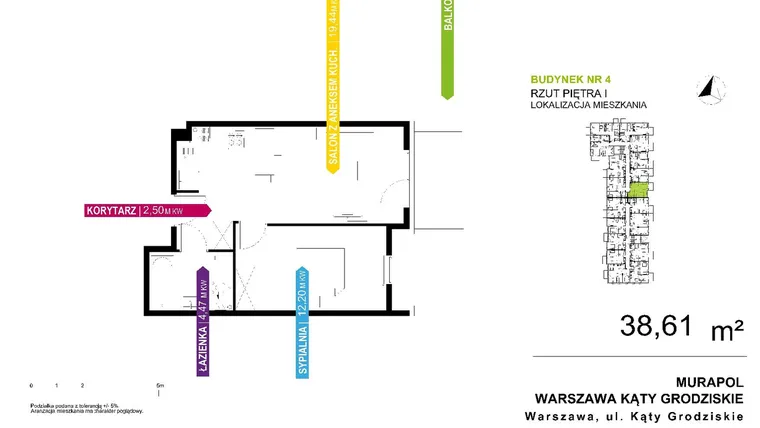Rzut - Mieszkanie na sprzedaż 2 pokoje o powierzchni 38,61 m² - numer 4.A.1.7 w Murapol Osiedle Natura