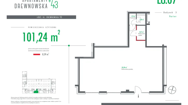 Rzut - Lokal użytkowy na sprzedaż 1 pokój o powierzchni 101,24 m² - numer 7 w Apartamenty Drewnowska 43 II