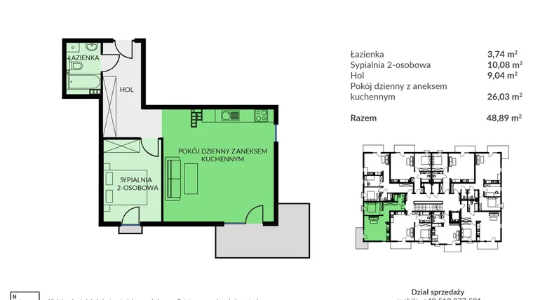 Rzut - Mieszkanie na sprzedaż 2 pokoje o powierzchni 48,89 m² - numer C17 w Osiedle Urodzajna