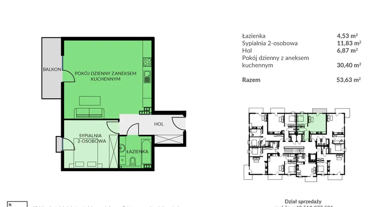 Rzut - Mieszkanie na sprzedaż 2 pokoje o powierzchni 53,63 m² - numer A20 w Osiedle Urodzajna