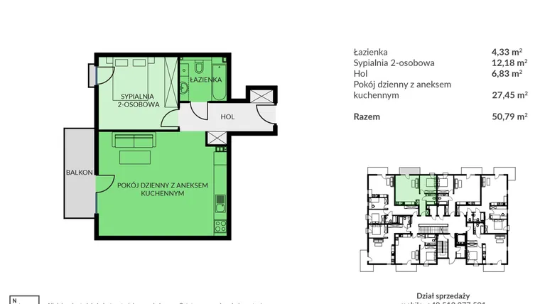 Rzut - Mieszkanie na sprzedaż 2 pokoje o powierzchni 50,79 m² - numer C04 w Osiedle Urodzajna