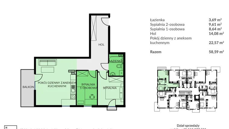 Rzut - Mieszkanie na sprzedaż 3 pokoje o powierzchni 58,59 m² - numer C26 w Osiedle Urodzajna