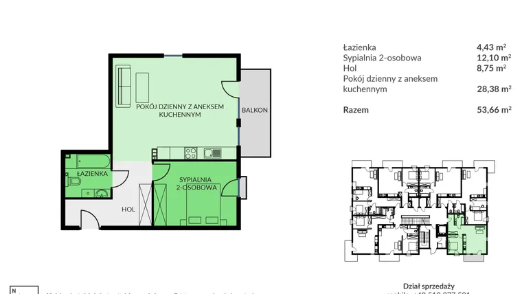 Rzut - Mieszkanie na sprzedaż 2 pokoje o powierzchni 53,66 m² - numer B07 w Osiedle Urodzajna