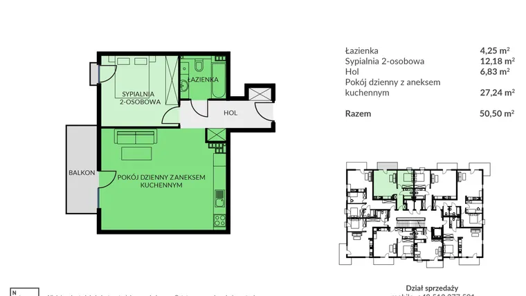 Rzut - Mieszkanie na sprzedaż 2 pokoje o powierzchni 50,5 m² - numer C19 w Osiedle Urodzajna