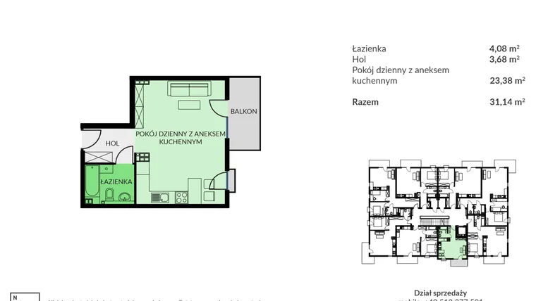 Rzut - Mieszkanie na sprzedaż 1 pokój o powierzchni 31,14 m² - numer D31 w Osiedle Urodzajna