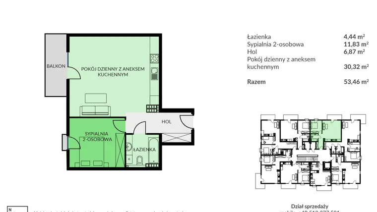 Rzut - Mieszkanie na sprzedaż 2 pokoje o powierzchni 53,46 m² - numer C36 w Osiedle Urodzajna