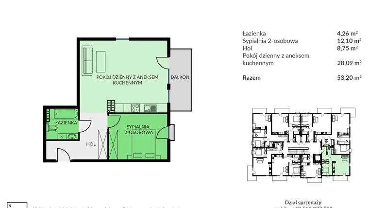 Rzut - Mieszkanie na sprzedaż 2 pokoje o powierzchni 53,2 m² - numer C38 w Osiedle Urodzajna