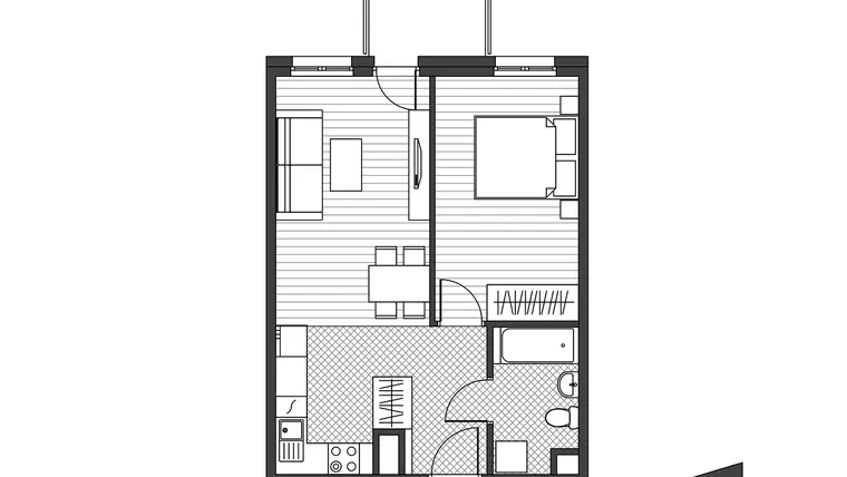 Rzut - Mieszkanie na sprzedaż 2 pokoje o powierzchni 42,62 m² - numer 41 w Al. 29 Listopada / Meiera Bud. B