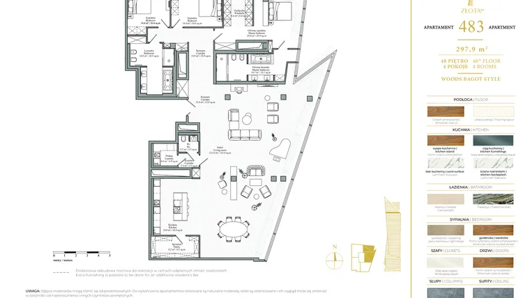 Rzut - Mieszkanie na sprzedaż 4 pokoje o powierzchni 297,9 m² - numer 483 w Złota 44